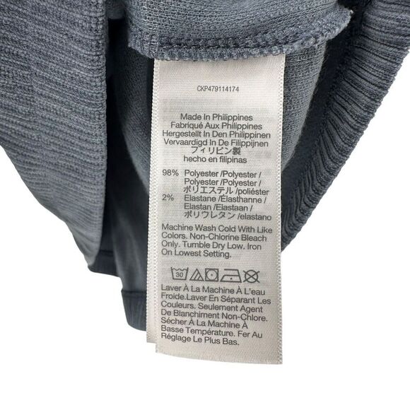 Madewell Top Jacquard Funnel Neck Blue Long Sleeve Size L Wide Sleeves Textured - Picture 5 of 6